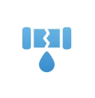 Pipe rupture graphic with blue elements