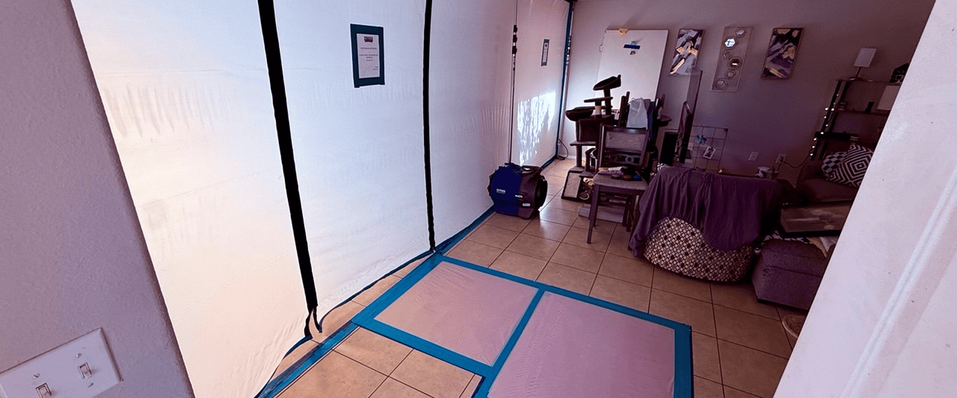 Home therapy room with floor mats and tent